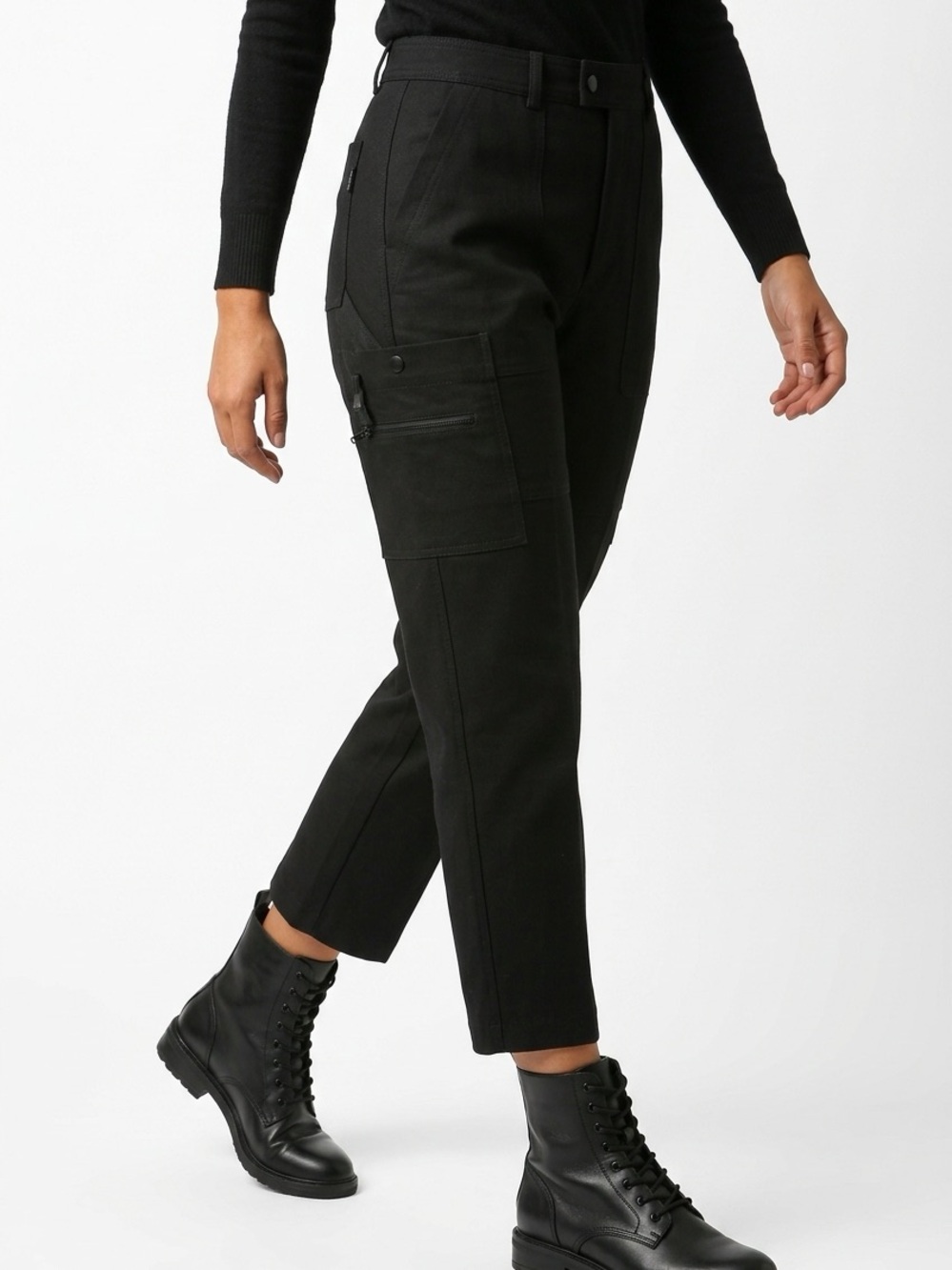 ZARA | Black Utility Cargo Straight Leg Pants Women’s Size Large - Picture 1 of 10